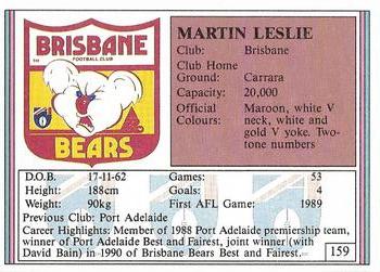 1992 AFL Regina #159 Martin Leslie Back